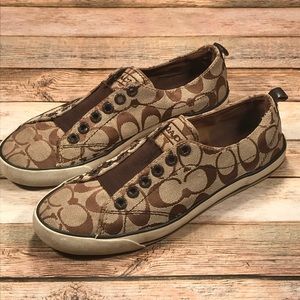 Coach brown signature logo slip-on laceless shoes